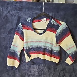 Vintage Cozy Striped V-Neck Sweater - Multicolor